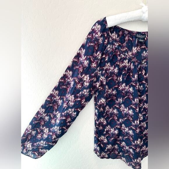 LUCKY BRAND | Purple Navy Floral Blouse Boho Long Sleeve Peasant Top | Medium - Picture 3 of 6